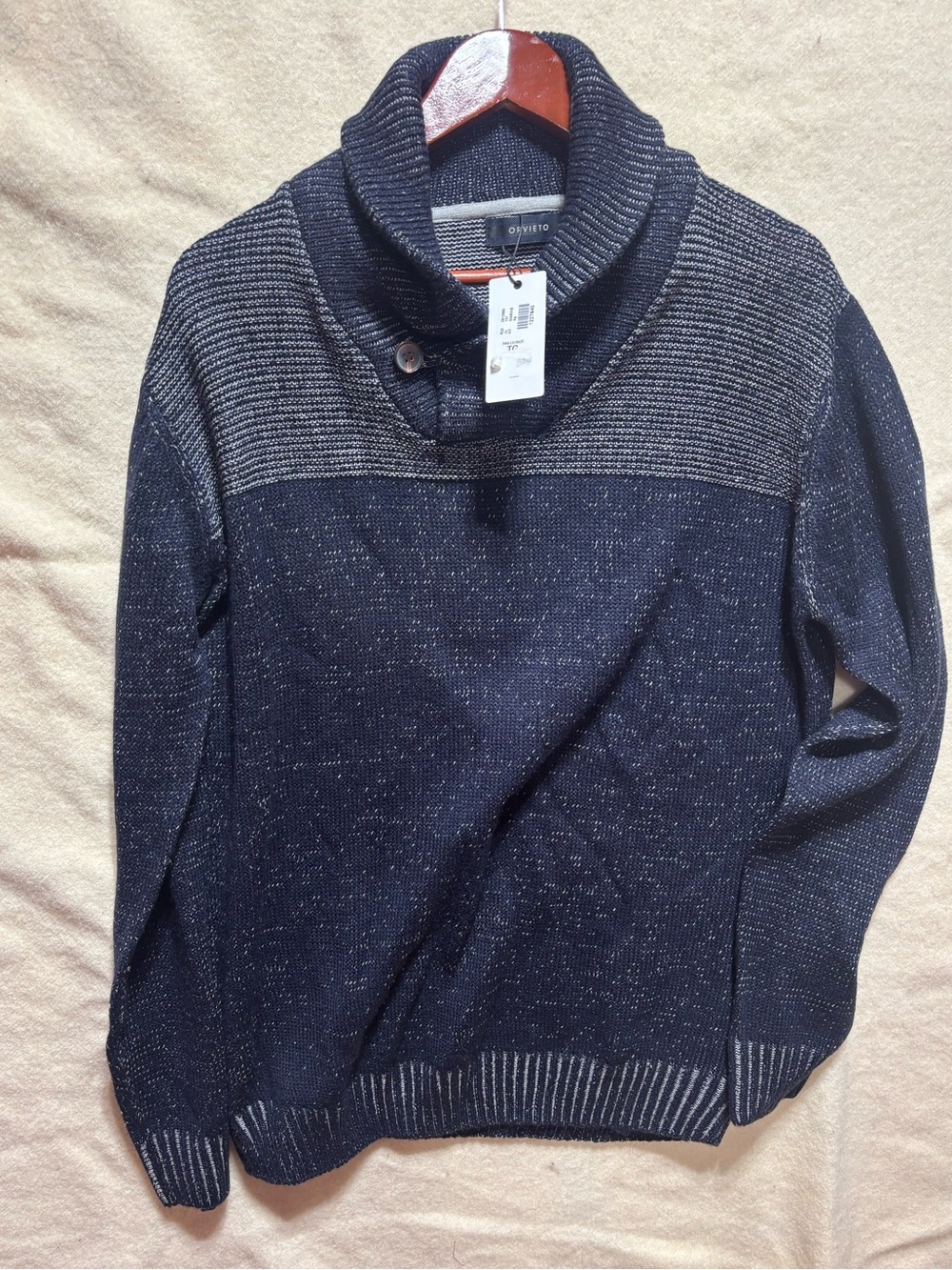 ♻️ Orvieto Shawl Collar Pullover Sweater Men’s Large Navy Blue Marled Knit NWT